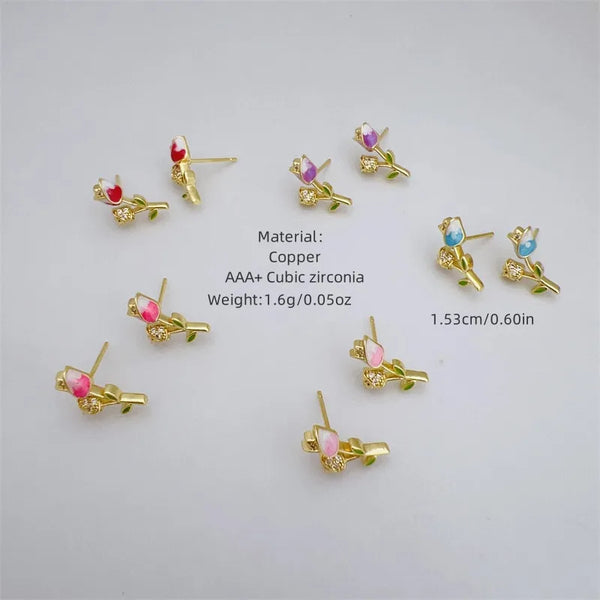 Elegant Vintage Tulip Earrings 18K Gold Plated Copper Zircon Multi-Style Daily Wear Gifts Classic Fashion Jewelry For Women