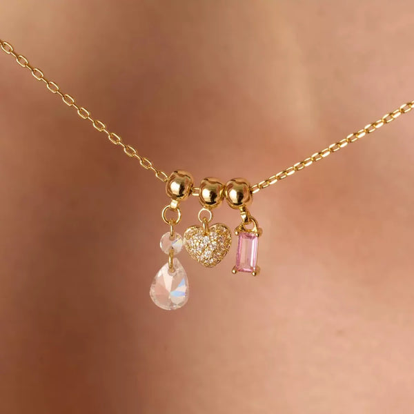 Wholesale Jewelry Vintage Style Heart Shape Butterfly Copper Zircon Gold Plated Pendant Necklace cable chain