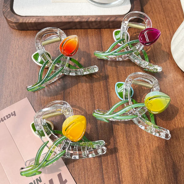 Sweet Flowers Hair Claw for Women in Yellow, Plastic Hairpin Perfect for Spring