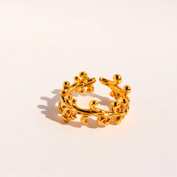 C Shape Open Ring for Women in Brass with 24K Real Gold Electroplated Coating Thickness 0.05µm-0.08µm