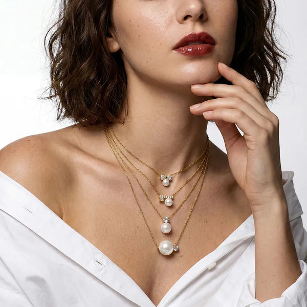 Bow Tie Diamond Necklace for Women in 304 Stainless Steel with 18K Gold PVD Coating and Acrylic Inlay on O Chain