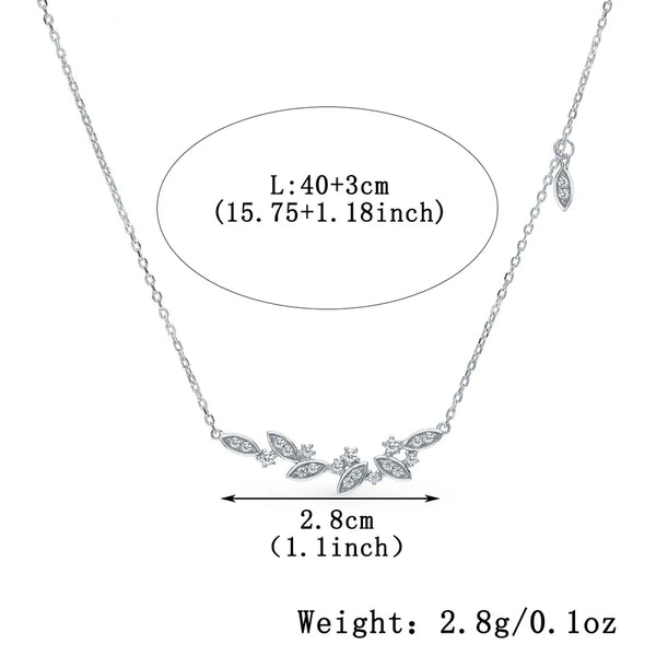 Roman Style Leaf Necklace For Women in 925 Sterling Silver with Platinum Plated Finish and Zircon Inlay on Cable Chain
