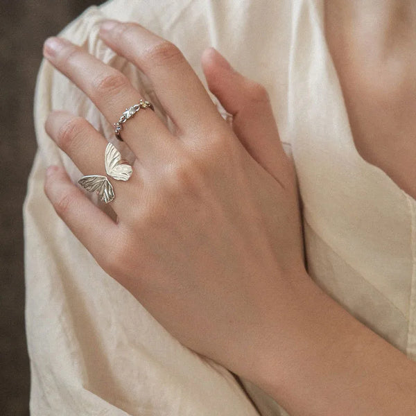 925 Sterling Silver Butterfly Open Rings
