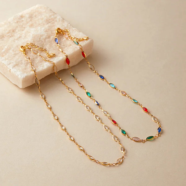 Handmade Colorful Glass Material Layering Style Necklace Fashionable OL Geometric Pattern Women's Jewelry Accessory Summer Trend