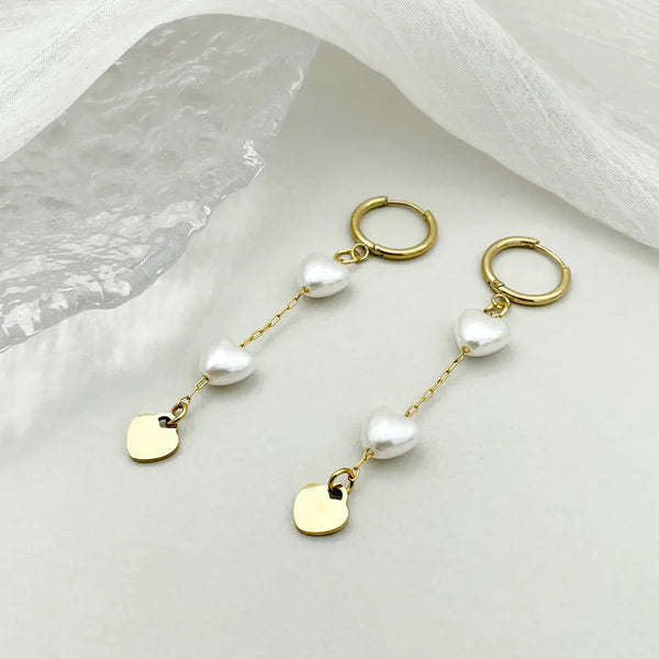 1 Pair Sweet Commute Heart Shape Polishing Plating 304 Stainless Steel Shell Shell 14K Gold Plated Drop Earrings