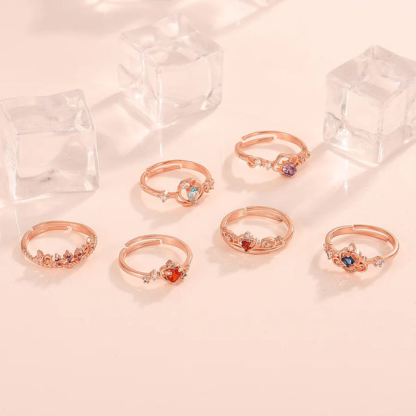 fashion heart shape copper inlay zircon rings 1 piece