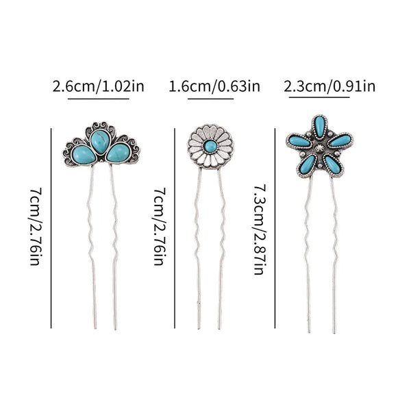 Retro Flowers Hairpin for Women in Zinc Alloy, Set of 3 Pieces