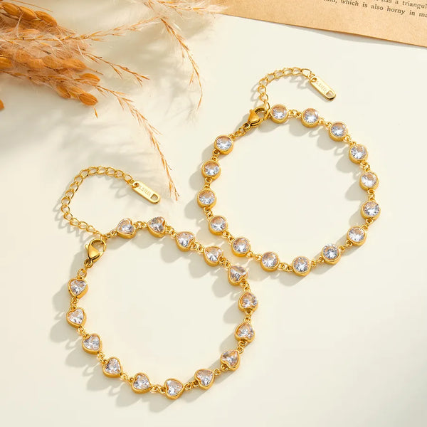 Geometric Women's Bracelets in 304 Stainless Steel with 18K Gold Plated PVD Coating and Zircon Inlay
