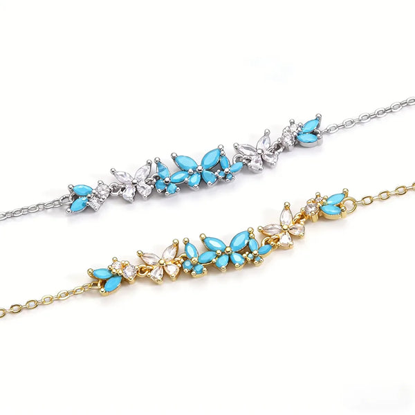 Petal Electroplated Copper Bracelet with 18K Real Gold Water Plating and Zircon Inlay Featuring Paperclip Chain