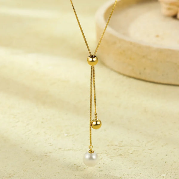 Wholesale Jewelry IG Style Solid Color 304 Stainless Steel Pearl Stainless Steel Necklaces