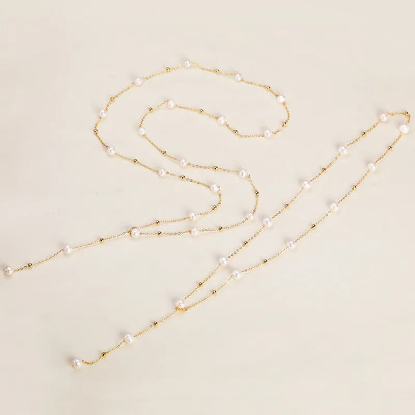 Freshwater Pearl Copper cable chain Geometric Y-Necklace Pendant Necklace