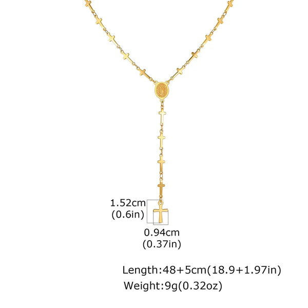 Waterproof Non Tarnish Cross Y-Lariat Necklace in 201 Stainless Steel with 18K Gold Plated Coating 0.03µm-0.05µm