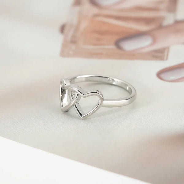 Creative Double Heart Hollow Interlocking Rings Couple Gifts Finger Jewelry Copper Material Ins Style Eco-friendly Plating