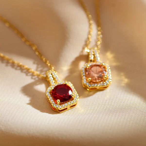 simple style round copper plating inlay zircon gold plated pendant necklace