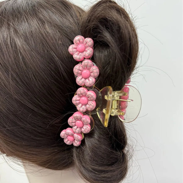 Vintage Chocolate Flower Hairband Two-Piece Set Side Bangs Hair Clip Women's Plastic Hair Accessories Yellow Pink Blue