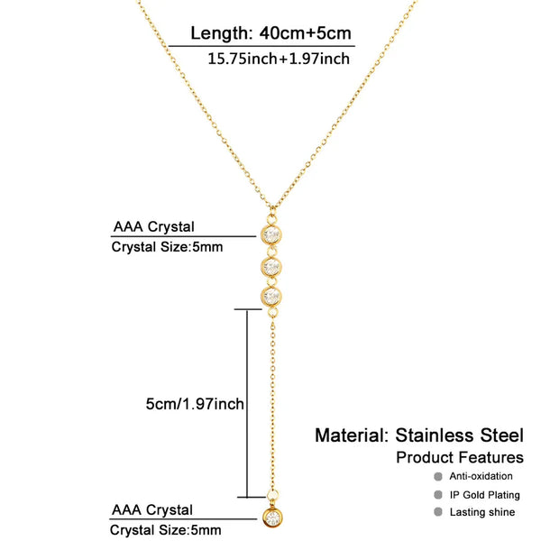 Creative Y-shaped Long Collarbone Necklace Stainless Steel Crystal Inlaid Tassel Pendant Necklace Multifunctional Quality