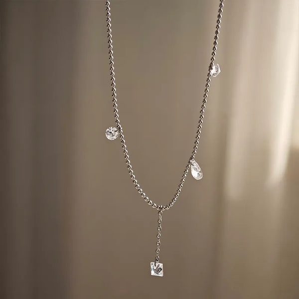simple style solid color stainless steel inlay rhinestones necklace