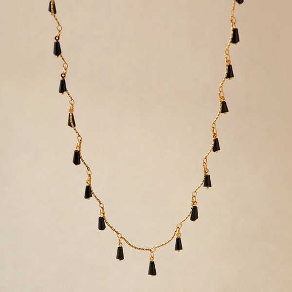 Elegant Black Crystal Handmade Choker Necklace Fashionable Tassel Design Geometric Pattern French Vintage Style Women's Jewelry