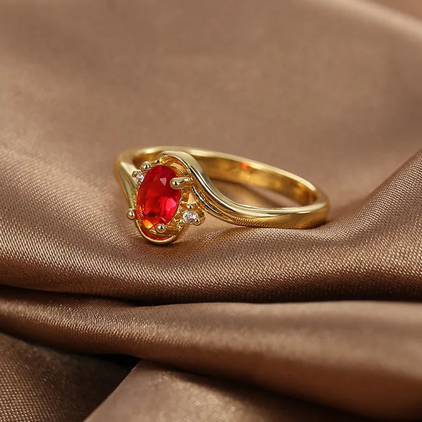Handmade Geometric Rings for Women in Copper with 18K Real Gold Electroplated Finish and Rhinestone Inlay