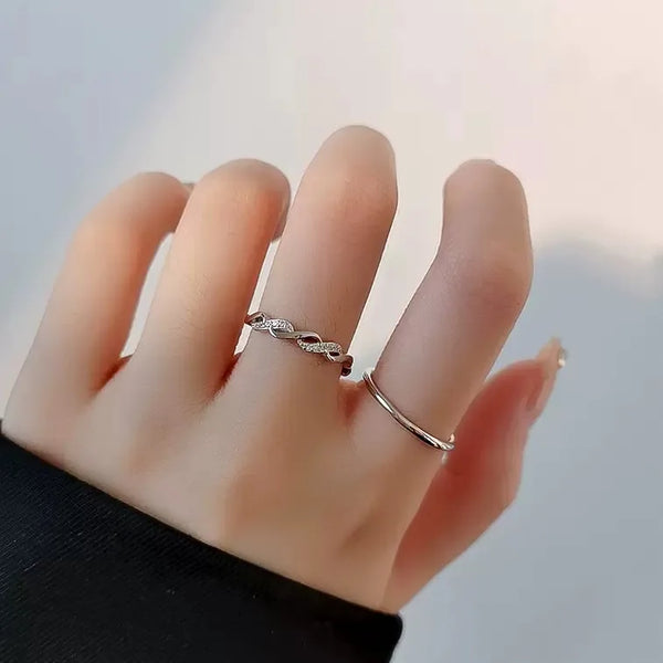 Unisex Geometric Rings in Electroplated Brass with Silver Plated Finish and Zircon Inlay