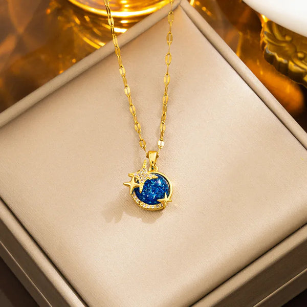 cute star titanium steel 18k gold plated resin pendant necklace in bulk