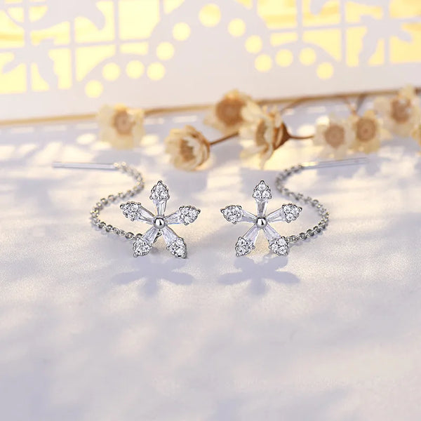 1 pair ig style sweet flower plating inlay copper zircon 14k gold plated ear line