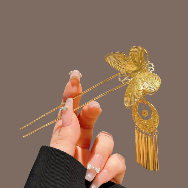 Gold Butterfly Tassel Hair Clip Women's Hair Accessories Alloy Butterfly Suitable for All Seasons