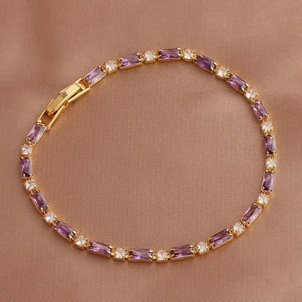 Luxurious Purple Crystal Bracelet Women's Simulated Moissanite Compact Elegant Champagne Gold Long-lasting Color Hand Jewelry