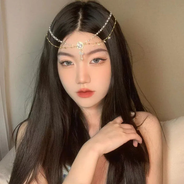 Exotic style hanfu ancient style hair accessories female forehead accessories bride forehead chain head accessories Xishuangbanna Bohemian