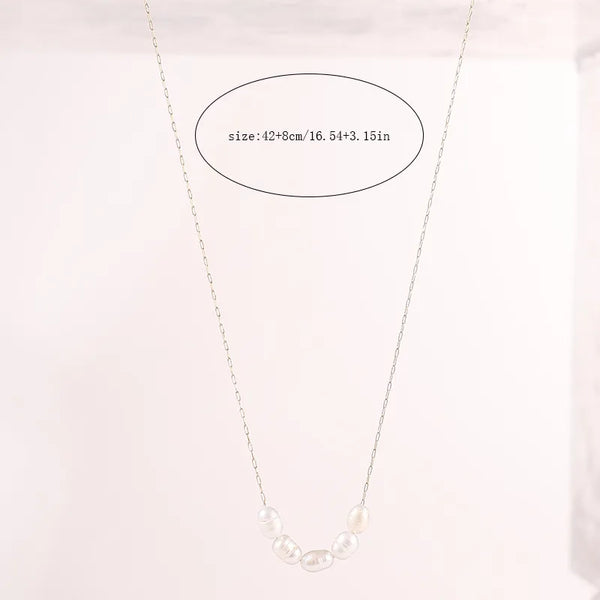 Unisex Rectangle Necklace with Freshwater Pearl in 316 Stainless Steel, 14K Real Gold Plated and PVD Coated, Featuring Box Chain