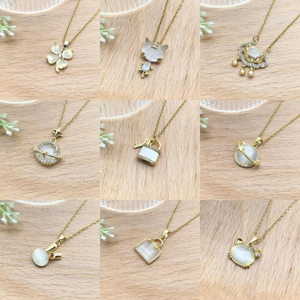 Women's Necklace Copper Pendant Set With Zircon Cat's Eye Series High-End Sensation Stainless Steel Clavicle Chain Jewelry