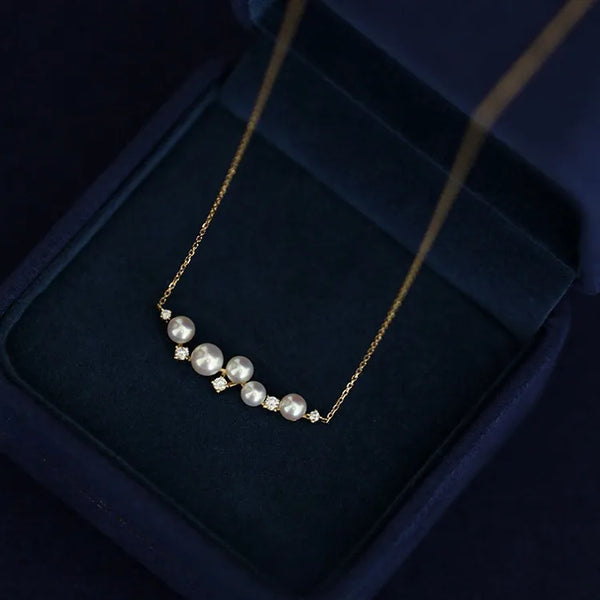 Galaxy S925 Silver Plated 18K Gold Pearl Zirconia Clavicle Necklace High-End Design Versatile Elegant Pendant Jewelry Accessory