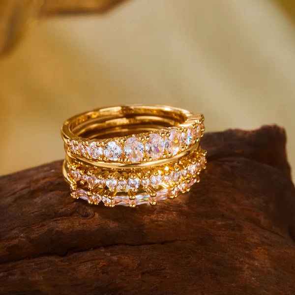 Women’s Circle Ring with Bezel Setting, Copper Base with KC Golden Plated Water Plating, Featuring Zircon Inlay