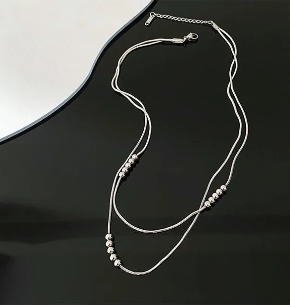 Round Beading Necklace with PVD Coated 304 Stainless Steel Featuring Snake Chain Design