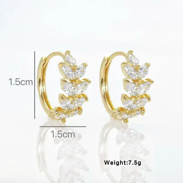 1 Pair Classic Style Leaves Copper Rhinestones Zircon K Gold Plated Earrings