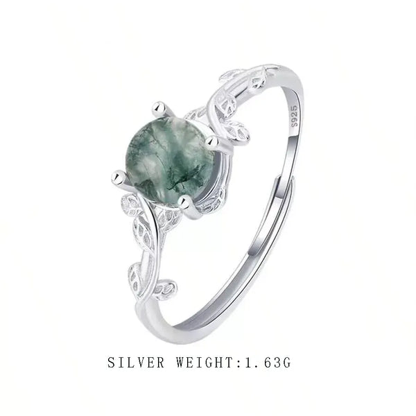 Elegant Green Onyx Ring 925 Sterling Silver 5mm Water Grass Agate Prong Setting Ring for Women Wedding Romance Sexy Fashion Jewelry