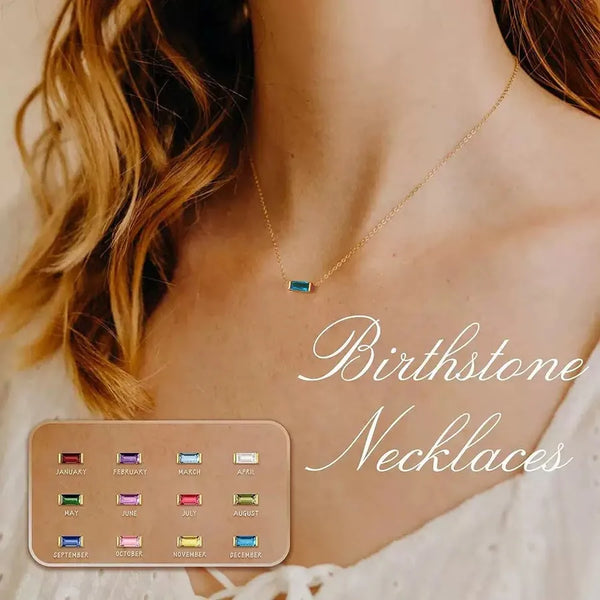 Fashionable S925 Sterling Silver Necklace For Women Simple Geometric Design Birthstone Colorful Blocks Collarbone Chain