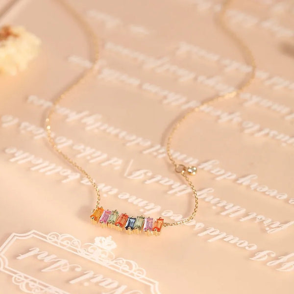 Luxurious Rainbow Pendant Necklace For Women in 925 Sterling Silver with 18K Real Gold Plated and Zircon Inlay