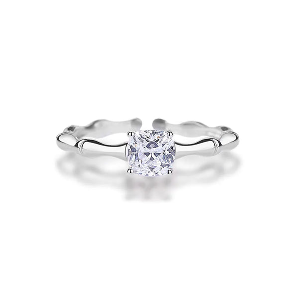 925 Sterling Silver Zircon Square Bamboo Joint Open Rings