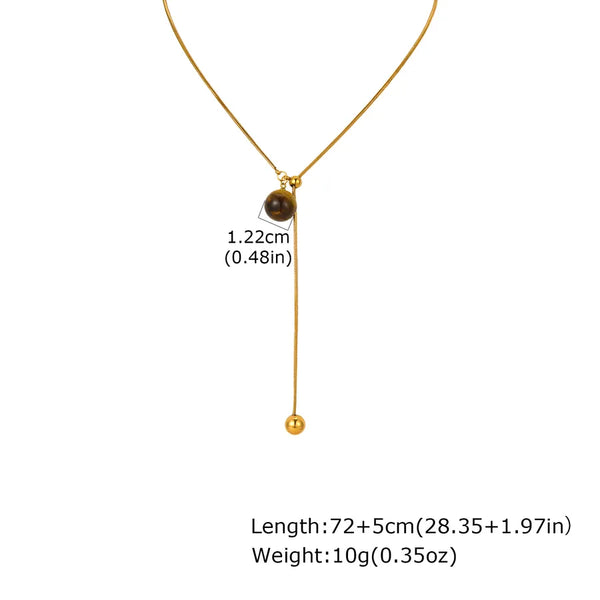 18K Gold Plated 201 Stainless Steel Imitation Tiger Eye Stone Snake Bone Chain Adjustable Y-Shaped Necklace Autumn Winter Sweater Chain for Women