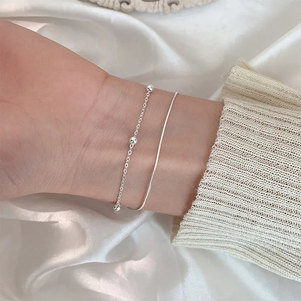 Snake Chain Bracelet for Women, Silver Plated Brass Jewelry