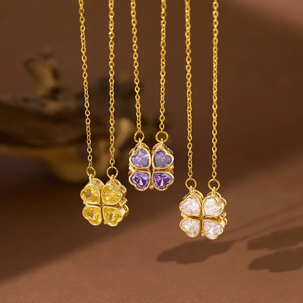 Flowers Necklace for Women with Copper Pendant and 304 Stainless Steel Cable Chain Featuring Zircon Inlay