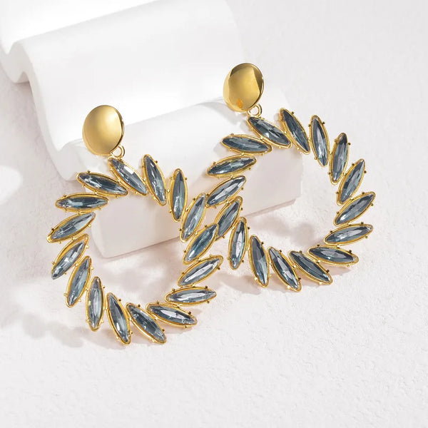 1 Pair Shiny IG Style Geometric Inlay 304 Stainless Steel Zircon 18K Gold Plated Drop Earrings