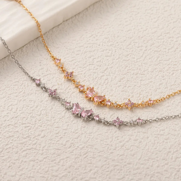 Modern Style Butterfly Knot Zircon Flower Bracelet Casual Copper Material Ladies Jewelry Lobster Clasp Suitable For All Seasons
