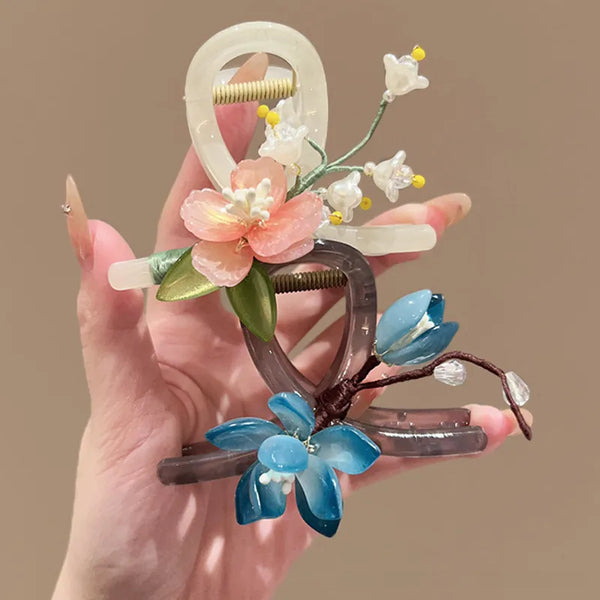 Mori Flower Hairpin Women's Head Super Fairy Hanfu Grab Clip  New High-end Antique Shark Clip Headwear