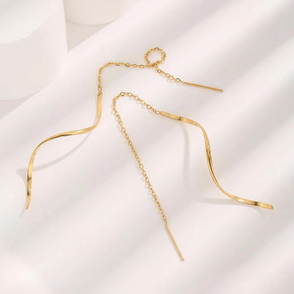 1 Pair Cute Sweet Tassel Plating 304 Stainless Steel 18K Gold Plated Ear line