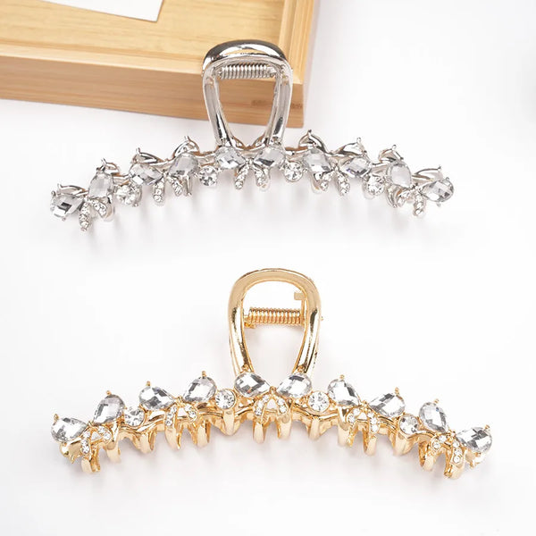 Bow Tie Hair Claw for Women in Gold Zinc Alloy Featuring Rhinestones