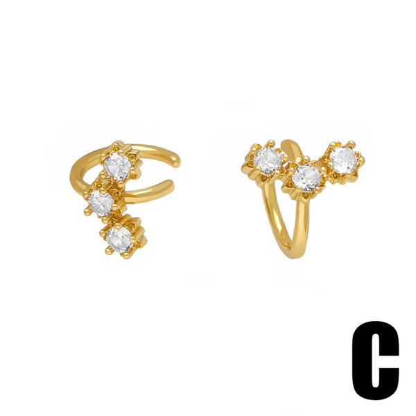 1 Pair Elegant Simple Style Leaf Star Copper Zircon 18K Gold Plated Ear Cuffs