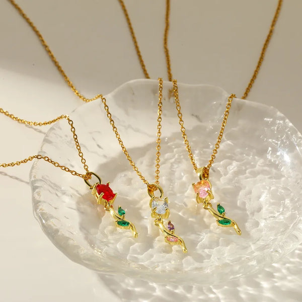 Geometric Pendant Necklace for Women in 304 Stainless Steel with 18K Gold Plated PVD Coating and Zircon Inlay