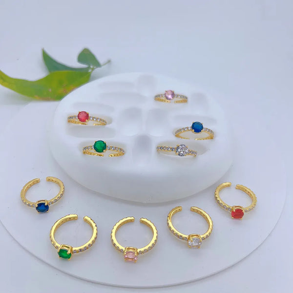 Wholesale Jewelry Vacation Modern Style Round Copper Zircon 18K Gold Plated Polishing Inlay Rings